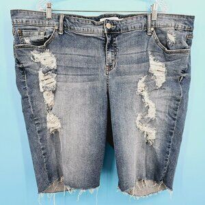 Torrid Denim Bermuda Jean Shorts Jorts DIY 26 Blue Distressed Cotton Stretchy